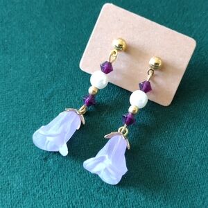 Elegant Purple and Gold Tone Drop Earrings
